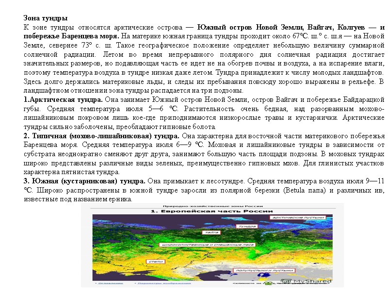 Зона тундры К зоне тундры относятся арктические острова — Южный остров Новой Земли, Вайгач,